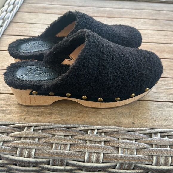 J. Crew Black Shearling Studded Women’s Clogs 6.5 - Picture 1 of 8